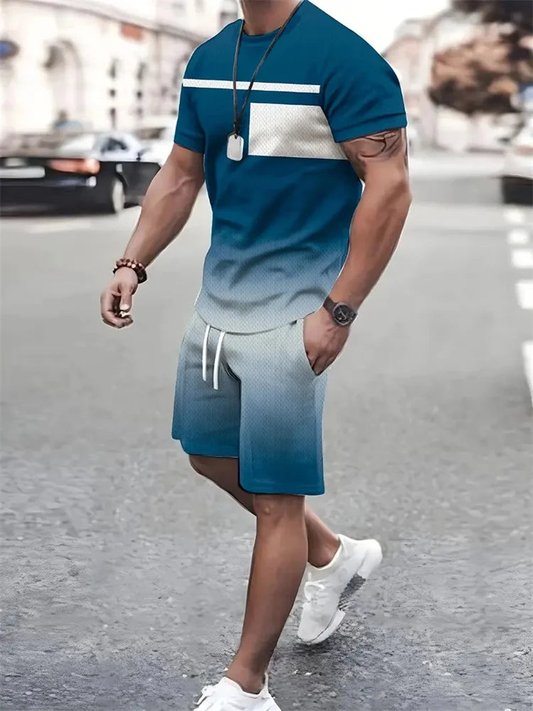 T-shirt a maniche corte da uomo nuova estate abbigliamento sportivo da viaggio all'aperto in due pezzi pantaloncini oversize abiti da allenamento