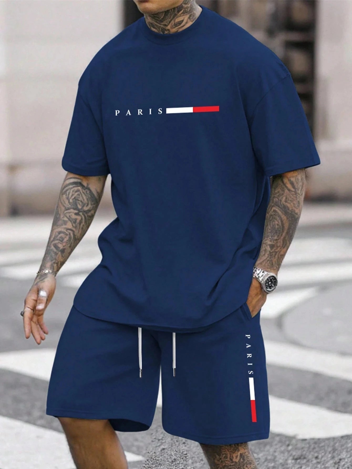 Tuta da uomo 2 pezzi  Camicia a maniche corte con scollo a O Pantaloncini Set Tuta da corsa da uomo T-shirt taglie forti Abbigliamento uomo T-shirt estiva