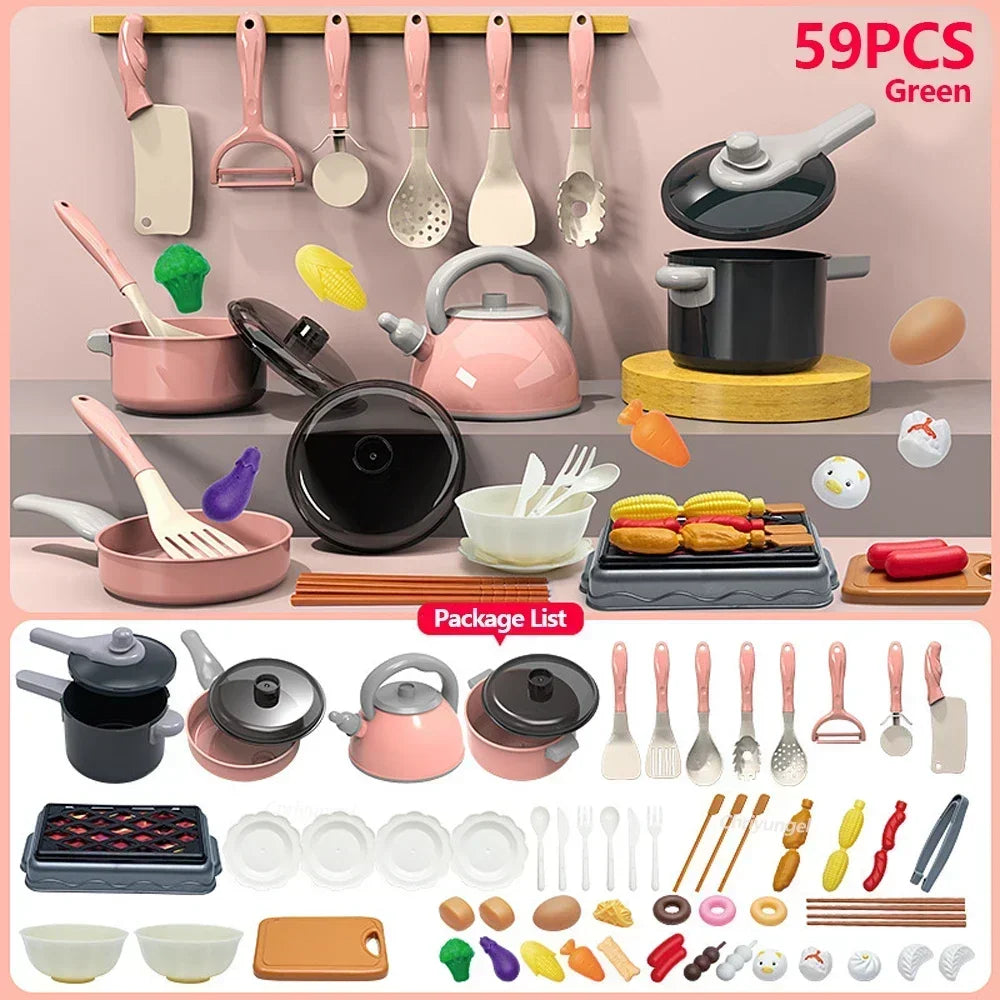 Set di giocattoli da cucina per bambini 92/86/69/59 pezzi Kit di accessori da cucina da gioco con pentole da gioco Fai finta di cibo Giocattolo da cucina Regalo per ragazze e ragazzi