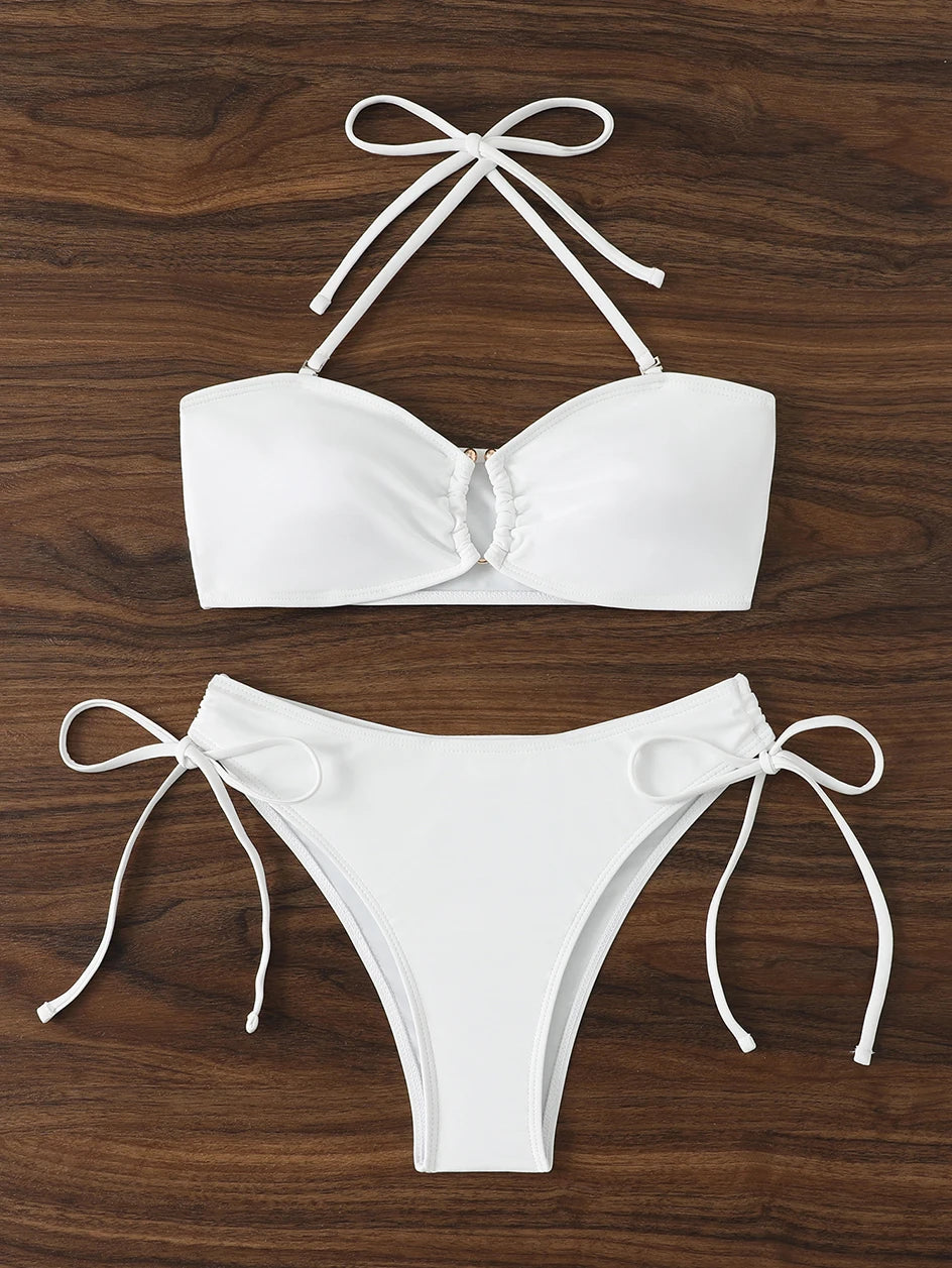 Bikini a Vita Alta da Donna 2026, Costume da Bagno Annodato, Abbigliamento da Spiaggia Brasiliano con Push-Up