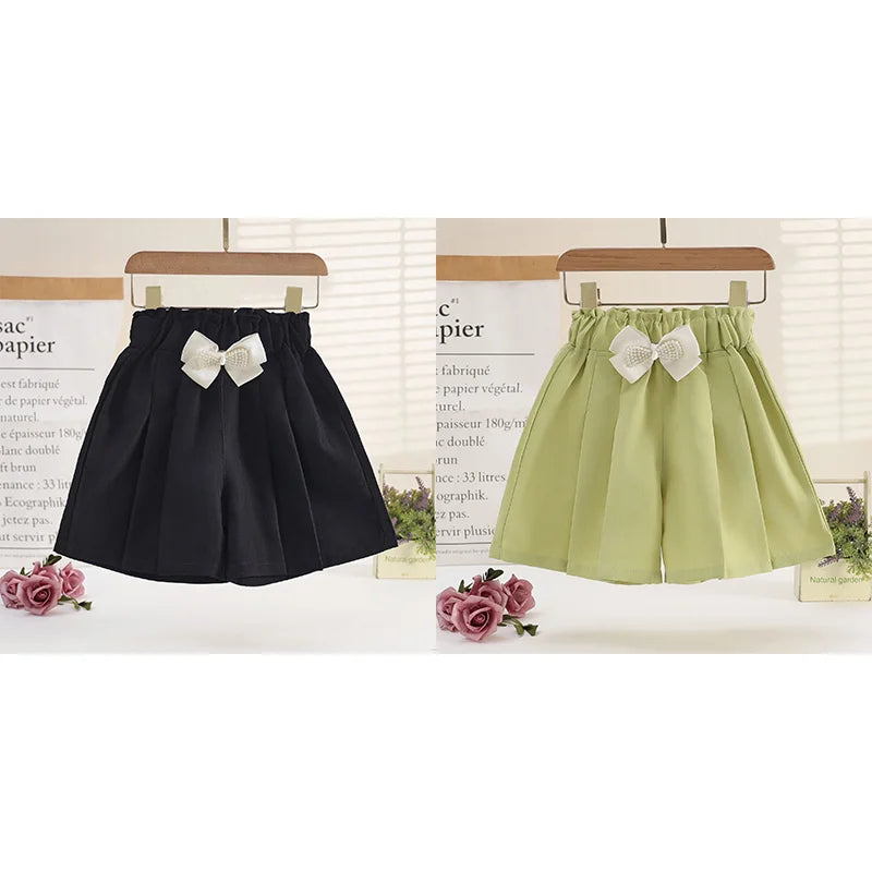 1/2/3 Pezzi Pantaloncini Larghi Estivi per Ragazze, Abbigliamento Casual da Esterno, Pantaloncini Sottili Traspiranti, Gonnellino con Fiocco, Abbigliamento Moda Bambina