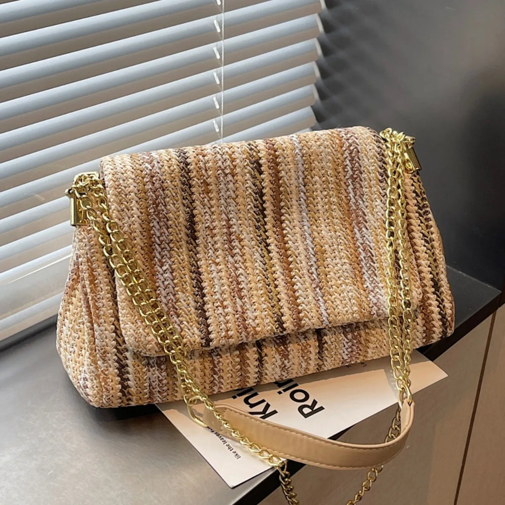 Borsa a tracolla da donna Rainbow 2026 estiva, trendy, con catena intrecciata, chiusura a scatto, semplice, casual, per tutti i giorni, shopper