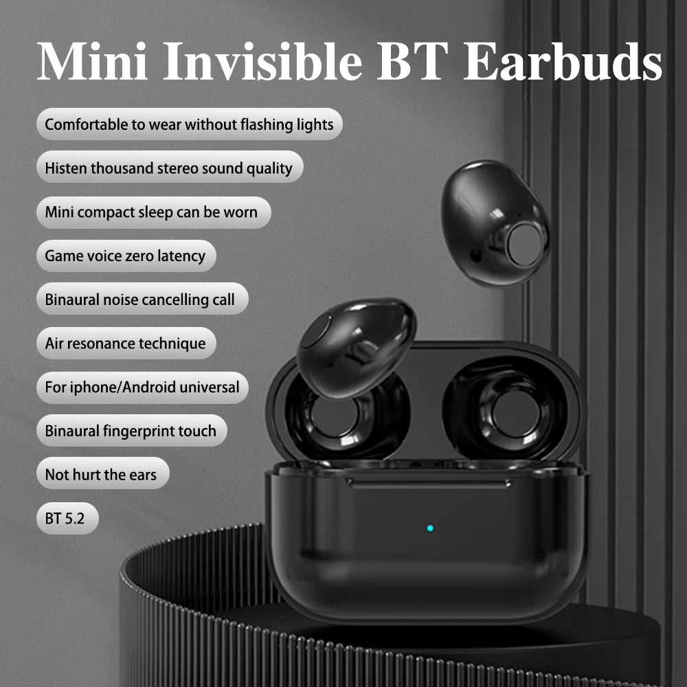 Mini cuffie per il sonno invisibili Auricolari wireless Bluetooth TWS con microfono Auricolari in-ear con cancellazione del rumore Cuffie sportive