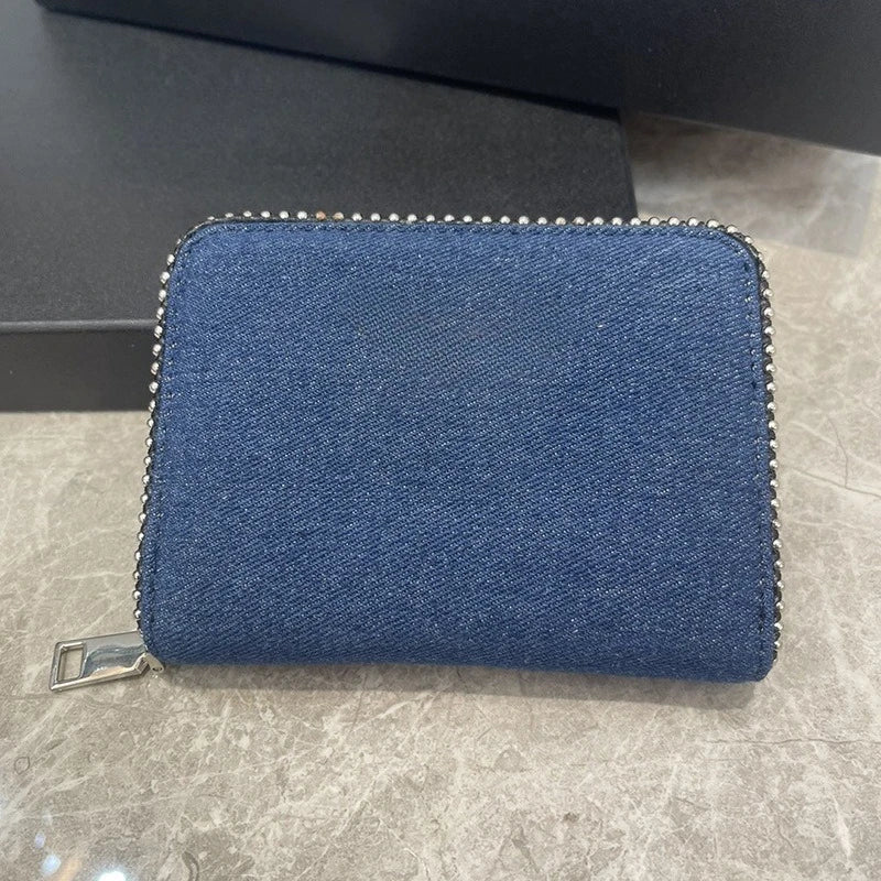 Nuovo Portafoglio da Donna ZV in PU con Catena Metallica, Porta Carte, Pochette in Denim, Portamonete, Portafoglio Piccolo