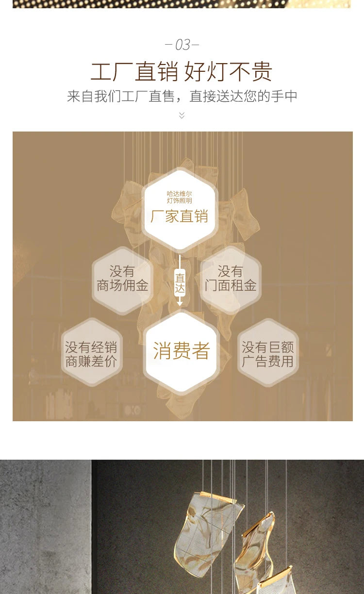 Modern Light Luxury Light Guide LED Long Strip Chandelier Living Room Dining Room Whole House Complete Set Lighting Duplex Rotat