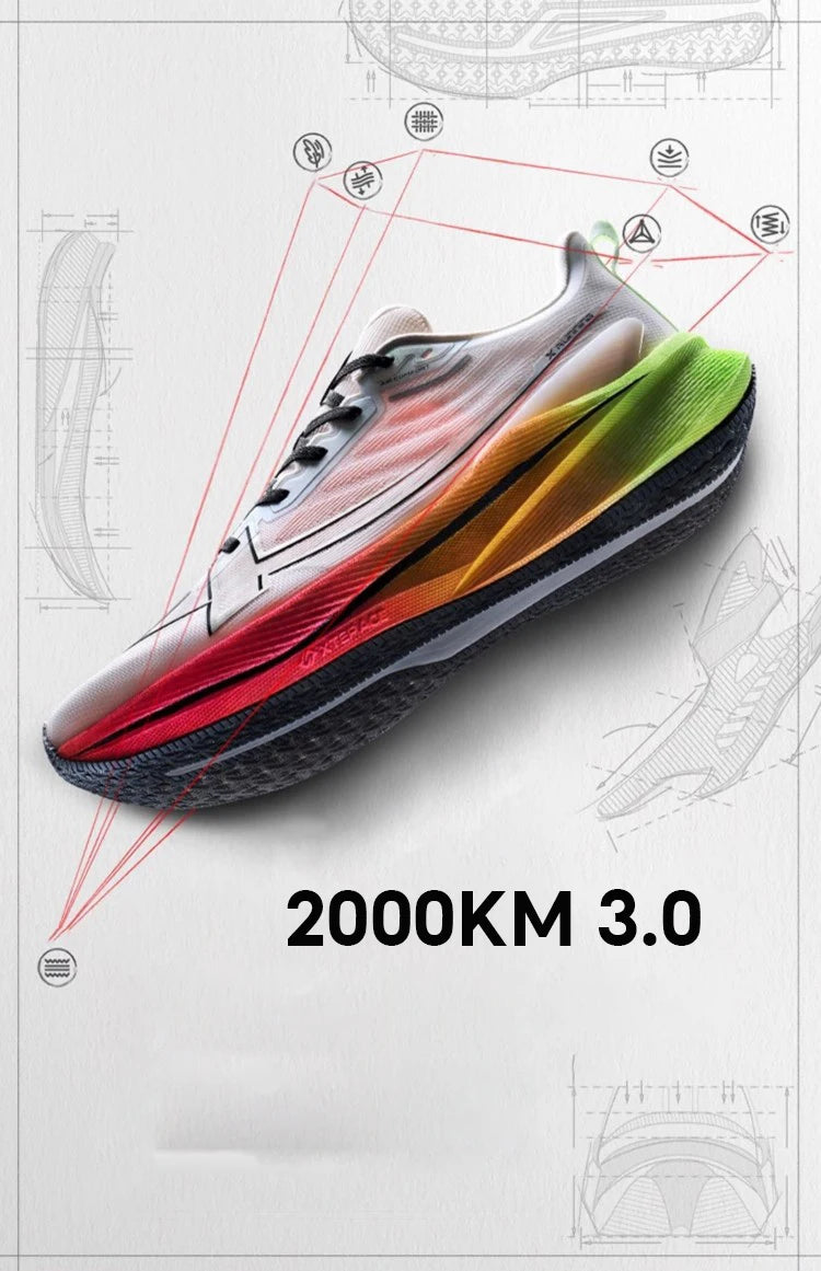Scarpe da corsa da uomo Xtep 2000 km 3.0 2025 Scarpe da ginnastica da jogging da allenamento resistenti all'usura, leggere e ammortizzate primaverili 875119110032