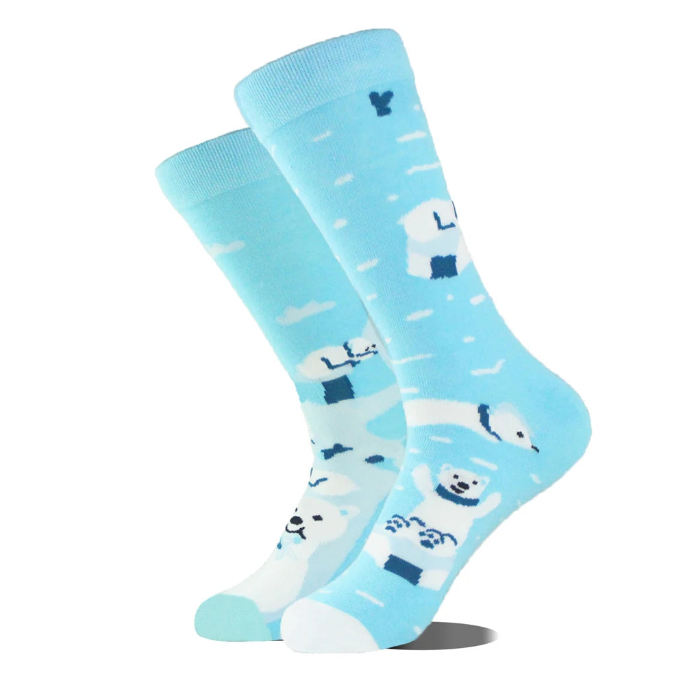 1 Pair Combed Cotton Socks Men Novelty AB Asymmetry Funny Skateboard Men's Mid Length Animal Print Socks Harajuku Happy Socks