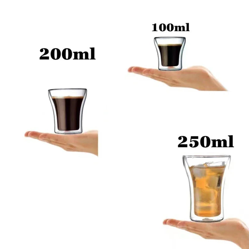 JUSTINLAU 1/2/4 Pezzi Tazza da Caffè in Vetro a Doppia Parete, Bicchiere Trasparente Termoisolante per Acqua, Tazza per Colazione, Bicchiere per Bevande Fredde, Boccale da Birra
