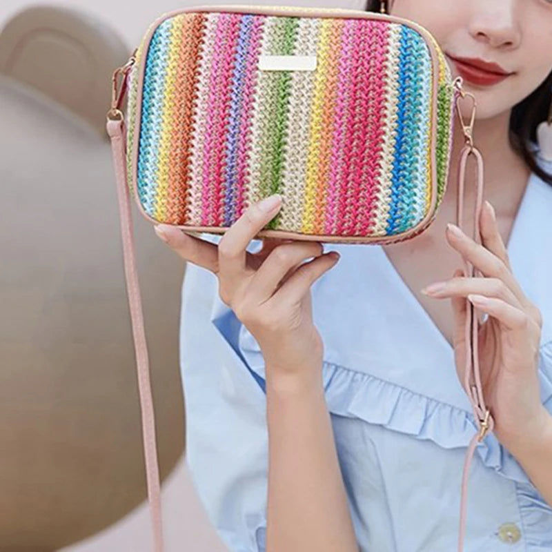 Borsa a tracolla alla moda da donna in tessuto colorato Borsa da spiaggia estiva Borsa a tracolla da donna