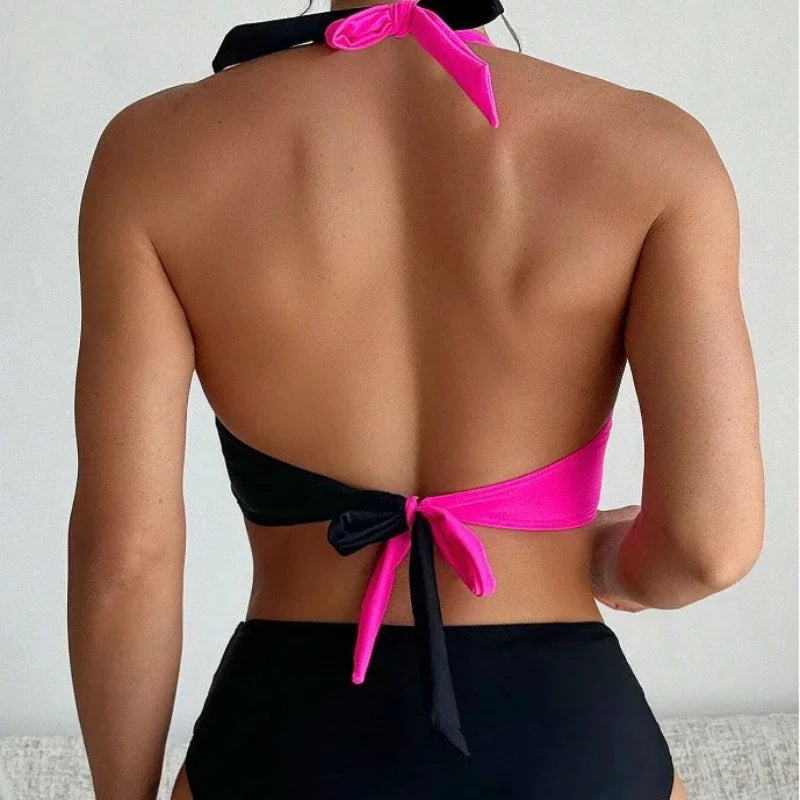 New Sexy Backless Bikini Cross Strap Color Collision Swimwear Women Split Bikini Set due pezzi costume da bagno Beachwear costume da bagno
