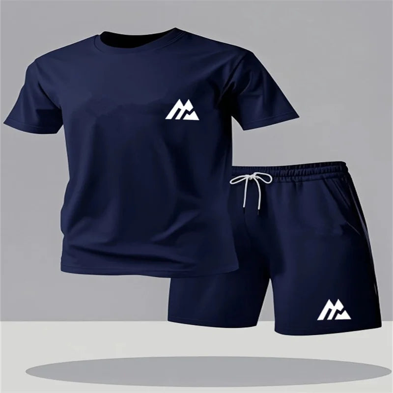 Set Sportivo da Uomo alla Moda, Maglietta a Maniche Corte e Pantaloncini, Completo Sportivo a Collo Tondo, Set 2 Pezzi