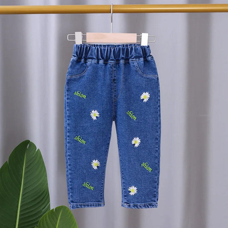 Neonate Jeans attillati Primavera Autunno Ragazze suona Pantaloni in denim Casual Bambini Pantaloni svasati elasticizzati Abbigliamento per bambini per 0-5 anni