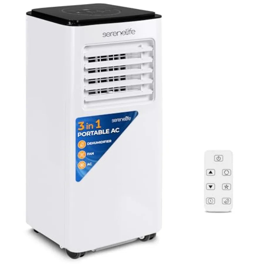 Condizionatore d'aria portatile per uso in camera da letto, scocca in plastica ABS, colore bianco, raffreddamento da 8000 BTU con funzionalità 3-in-1 e basso consumo energetico.