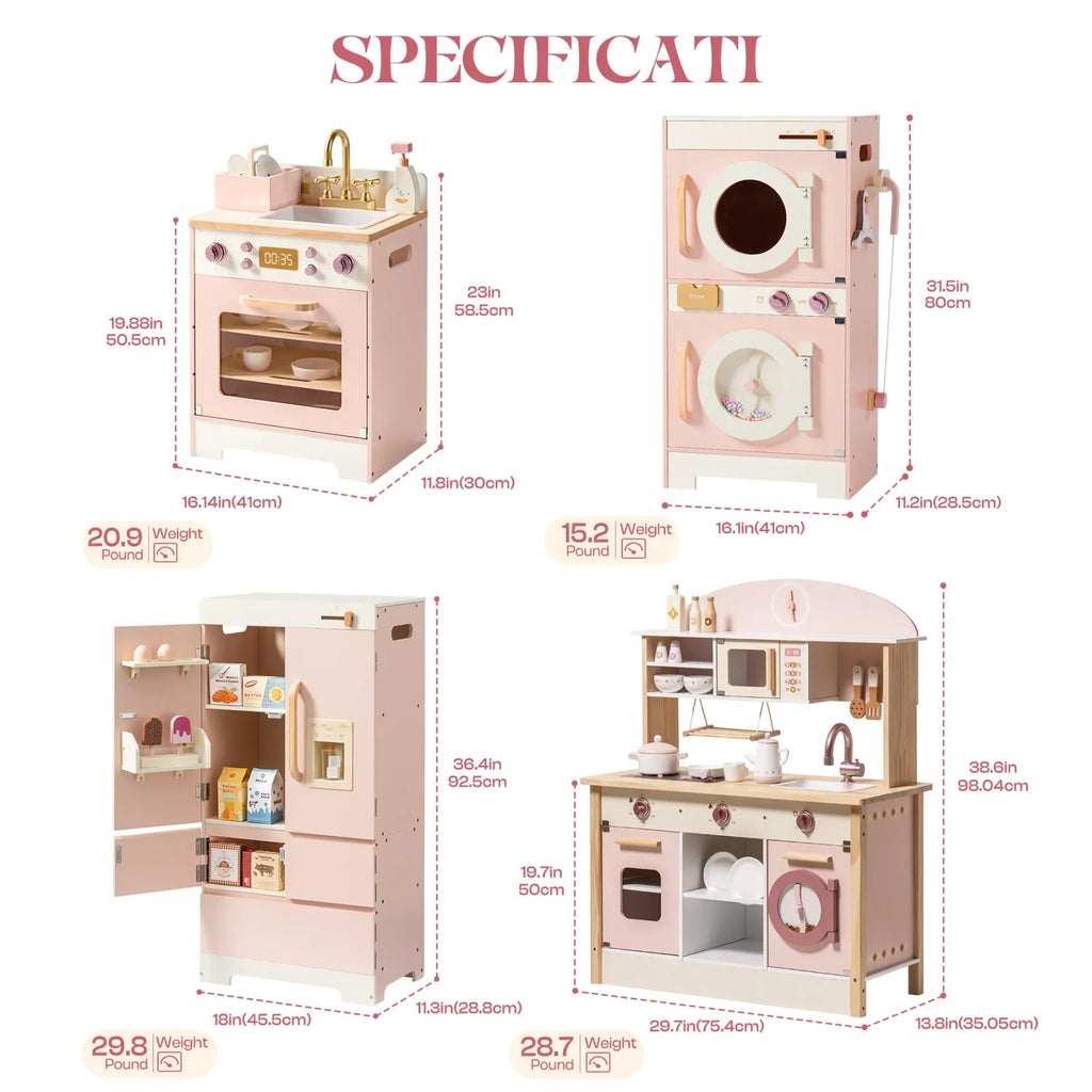Robotime Robud Set da gioco da cucina ad angolo per bambini Set da cucina in legno con suono realistico Fai finta di giocare regalo per ragazzi e ragazze Rosa