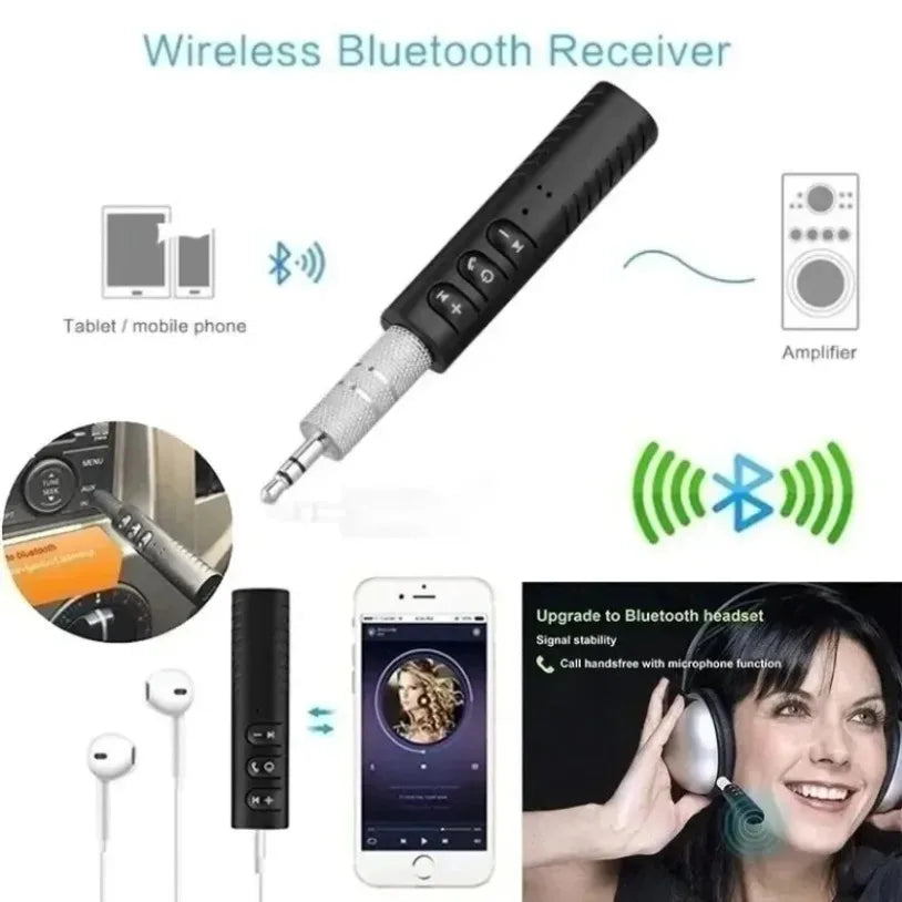 Ricevitore Bluetooth 5.0 per Auto con Jack AUX 3.5mm, Kit Audio Stereo, Trasmettitore per Altoparlanti, Adattatore Wireless con Microfono