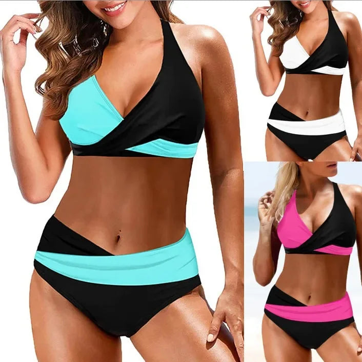 Costume da bagno bikini a vita alta da donna, due pezzi stampato, con pantaloncini, novità di tendenza per la stagione