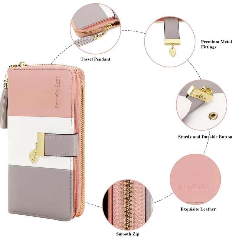 Pomelo Il miglior portafoglio da donna in tinta unita: cinturino da polso con pochette multi-carta in vera pelle con blocco RFID