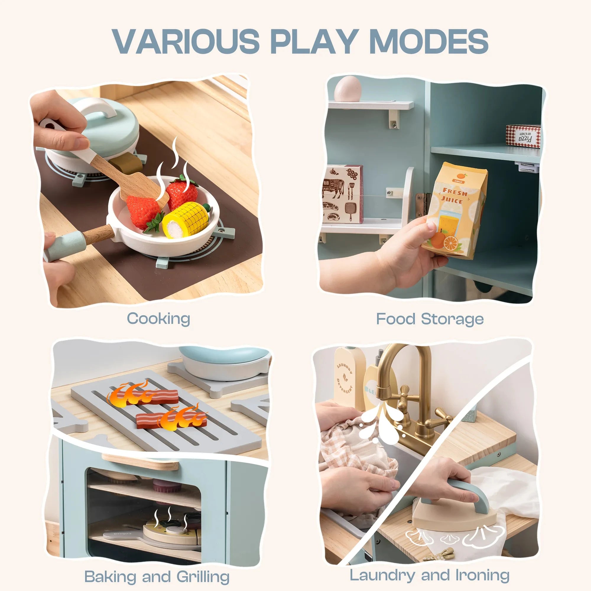 Cucina Giocattolo in Legno Robud per Bambini, Set Completo ad Angolo con Forno, Frigorifero e Lavatrice, Regalo di Compleanno Perfetto per Piccoli Chef
