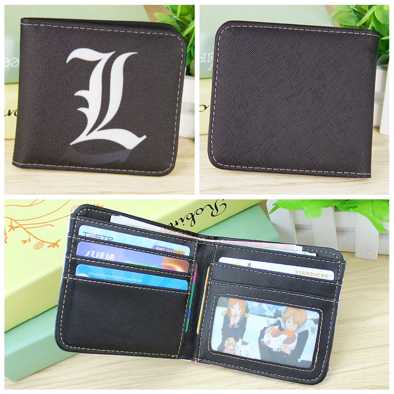 Death Note Anime Portafoglio corto in pelle PU nera Porta carte e portamonete per regalo per ragazzi e ragazze