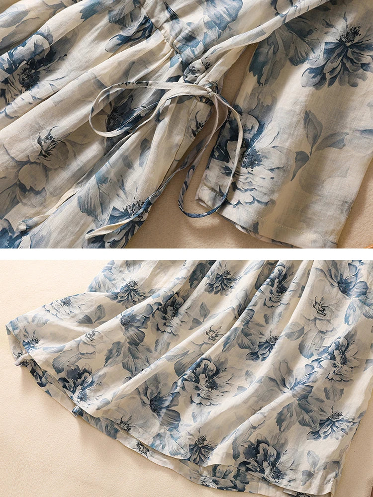 Abiti Lunghi Vintage a Maniche Corte con Stampa per Donna, Nuova Moda Estiva 2026, Vestito Casual Ampio, Abito Elegante Femminile