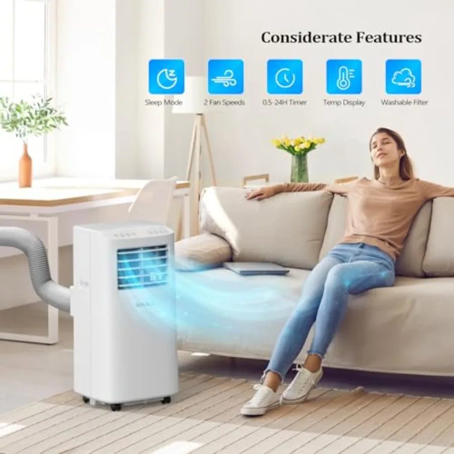 Condizionatore d'aria portatile per casa, ufficio, dormitorio, unità in plastica bianca con raffreddamento da 8000 BTU, telecomando, 3-in-1 AC/ventilatore/deumidificatore
