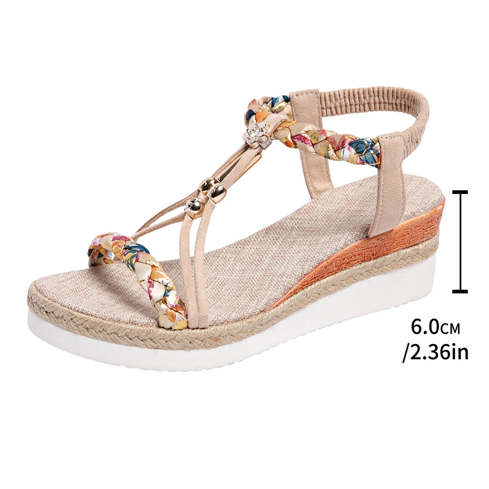 Sandali da Spiaggia con Zeppa in TPR per Donna, Sandali Bohémien con Piattaforma e Perline di Diamante per Interni ed Esterni, Palestra, Piscina, Vacanze, Feste