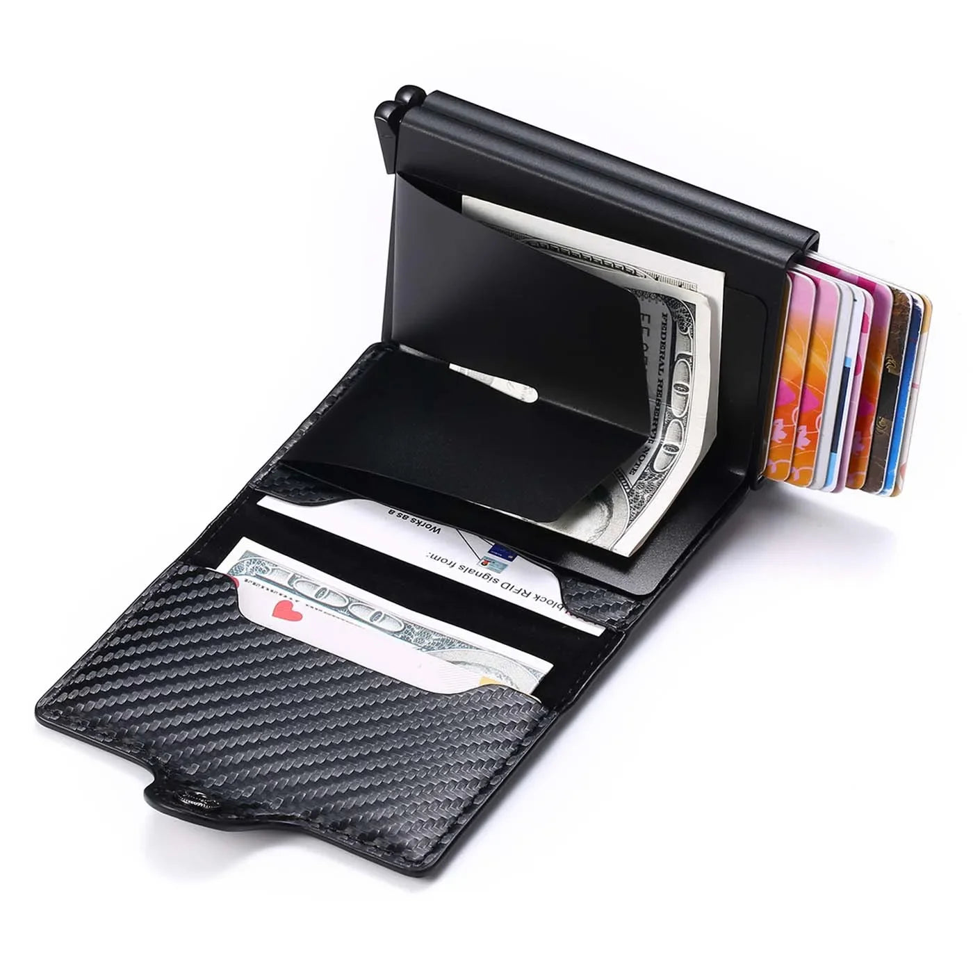 Nome inciso Portafoglio pop-up mini in fibra di carbonio Regalo personalizzato Carta Rfid Portafogli da uomo di alta qualità 12 porta carte Piccolo sacchetto di soldi