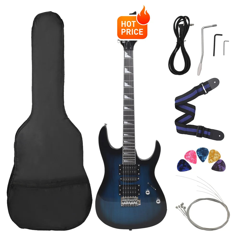 Chitarra elettrica a 6 corde 24 tasti Chitarra elettrica con corpo in acero Guitarra con altoparlante per borsa Parti e accessori per chitarra necessari