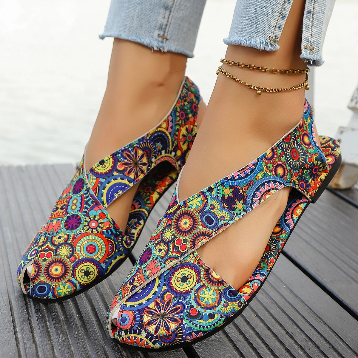2025 nuove donne sandali moda stampe etniche sandali piatti romani estate stile bohemien scarpe taglie forti donna Zapatos De Mujer