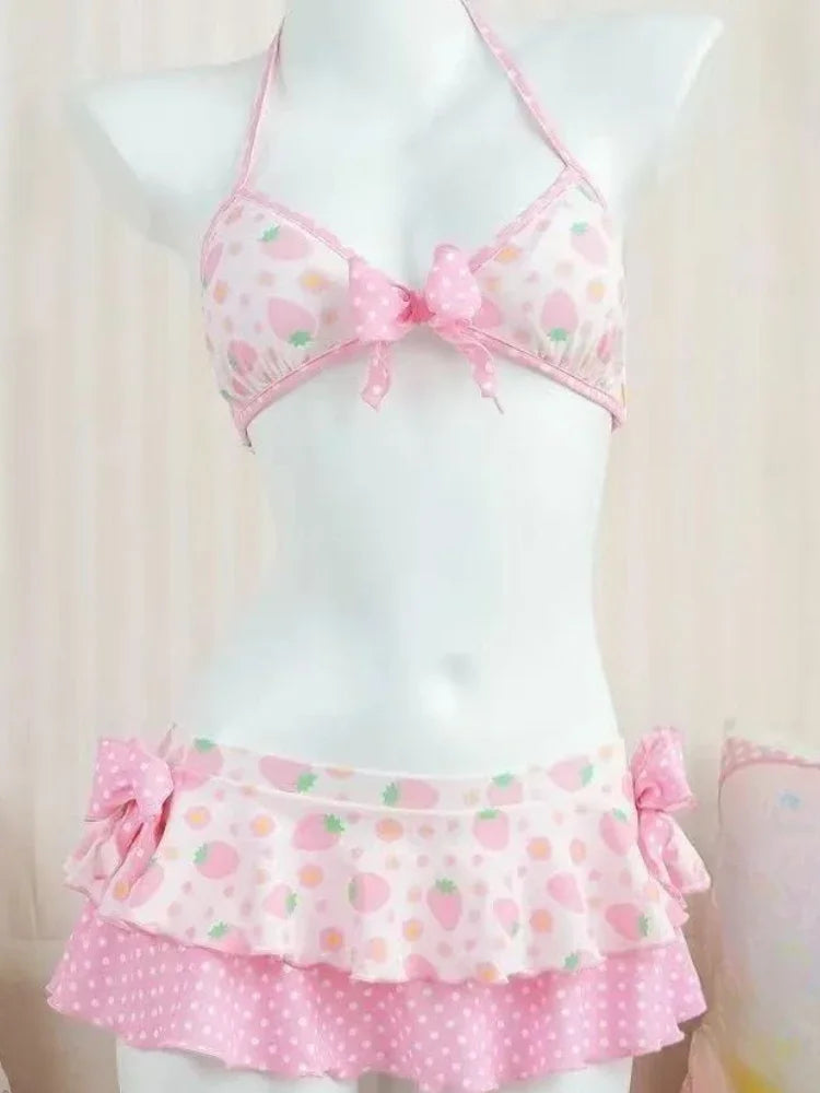 Set Bikini a 4 Pezzi con Vita Alta Fairy Sweet per Donne 2026 - Costume da Bagno Trendy Stampato Chic per Vacanze al Mare Festa Estiva alla Moda
