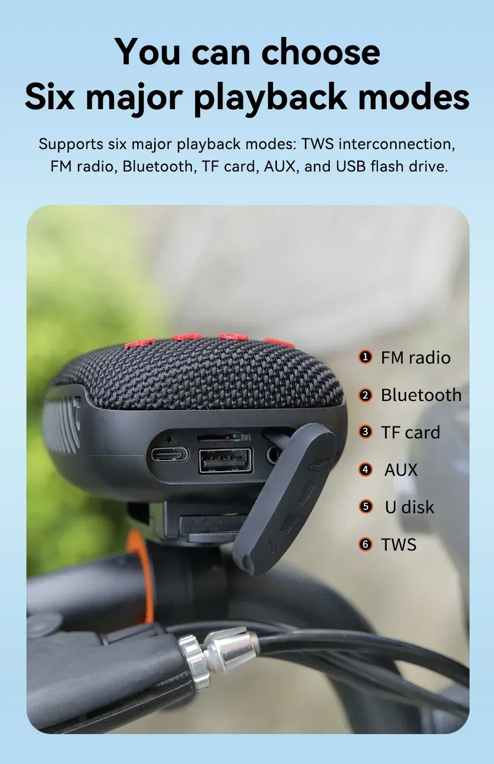 TG392 Mini altoparlante Bluetooth portatile per bicicletta da esterno Radio FM impermeabile Supporta altoparlante wireless per bicicletta subwoofer TWS/TF/AUX