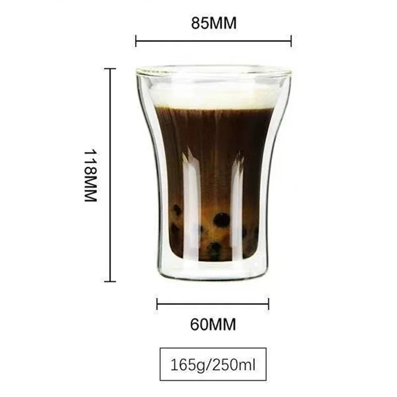 JUSTINLAU 1/2/4 Pezzi Tazza da Caffè in Vetro a Doppia Parete, Bicchiere Trasparente Termoisolante per Acqua, Tazza per Colazione, Bicchiere per Bevande Fredde, Boccale da Birra