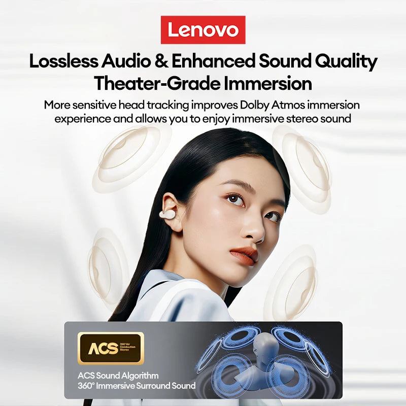 Nuove cuffie Bluetooth wireless Lenovo LP25 OWS con clip per l'orecchio, cuffie da gioco a lunga durata della batteria, auricolari con audio surround HIFI e microfono