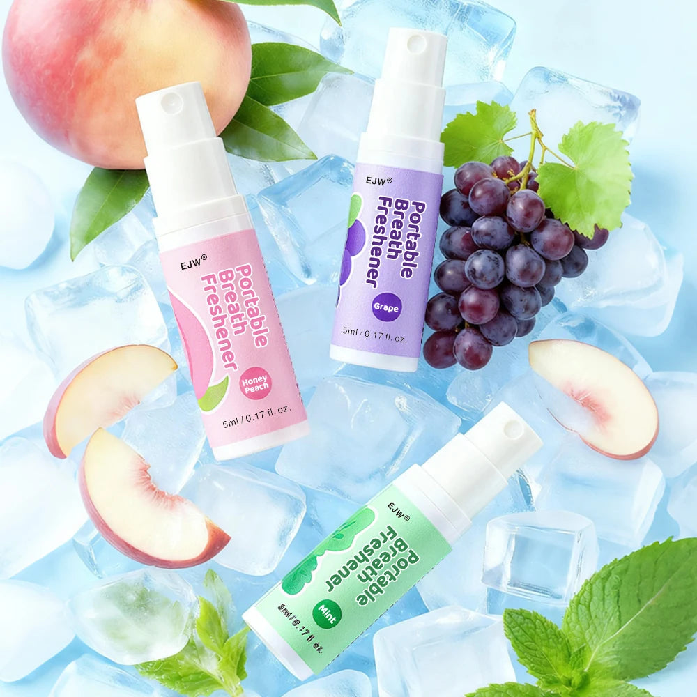 Oral Spray for Bad Dreath Portable Alcohol-Free Mist with Clean Mint Flavor Peach flavor Grape flavor | Instant Fresh Breath