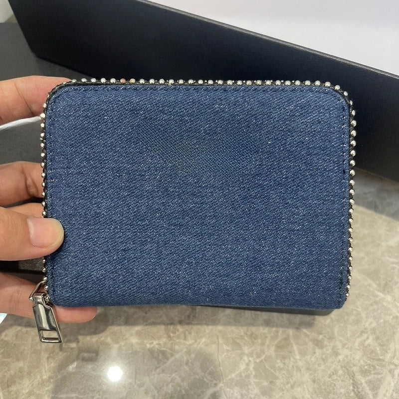 Nuovo Portafoglio da Donna ZV in PU con Catena Metallica, Porta Carte, Pochette in Denim, Portamonete, Portafoglio Piccolo
