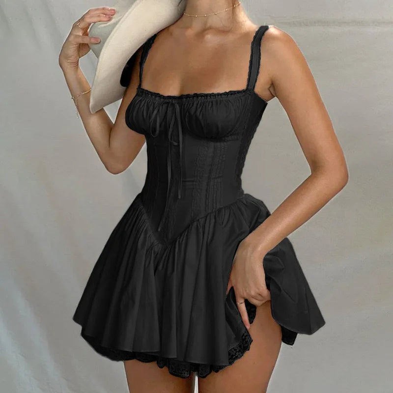 Mini Abito Estivo da Donna Elegante in Pizzo Floreale con Corsetto, Vestito Casual Corto Bianco Giallo Rosso Blu