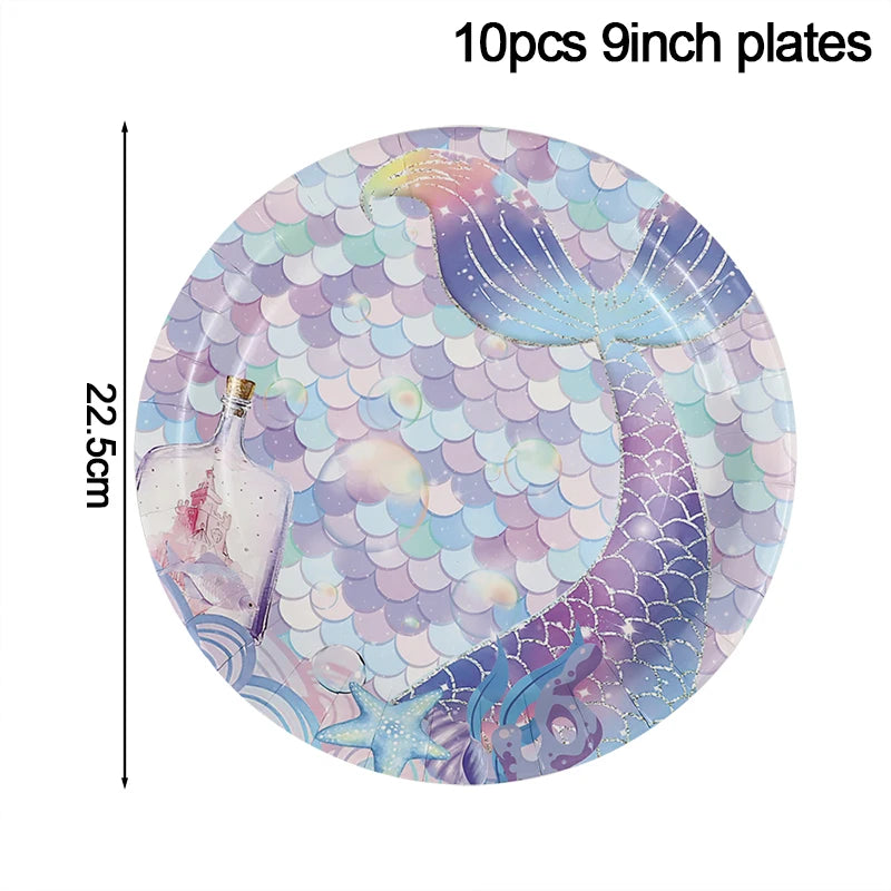 Set di stoviglie usa e getta per la decorazione della festa di compleanno della sirena piatti per la coda della sirenetta forniture per feste a sirena per ragazza decorazioni per matrimoni