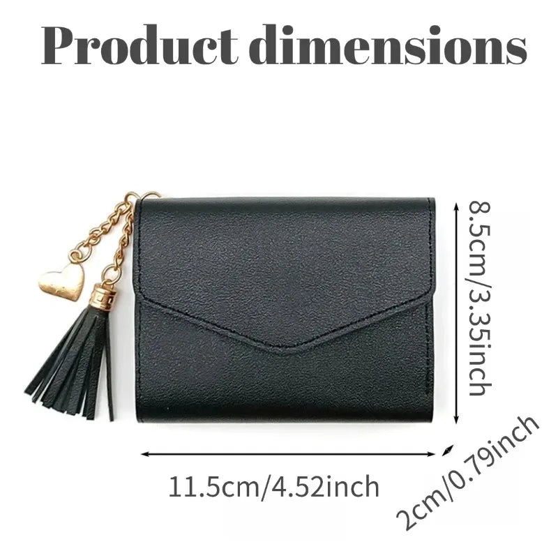 Portafoglio Corto da Donna a Tre Ante con Ciondolo a Nappa in Pelle PU, Porta Monete e Scomparti Multipli per Carte, Mini Pochette Sottile Femminile Porta Carte