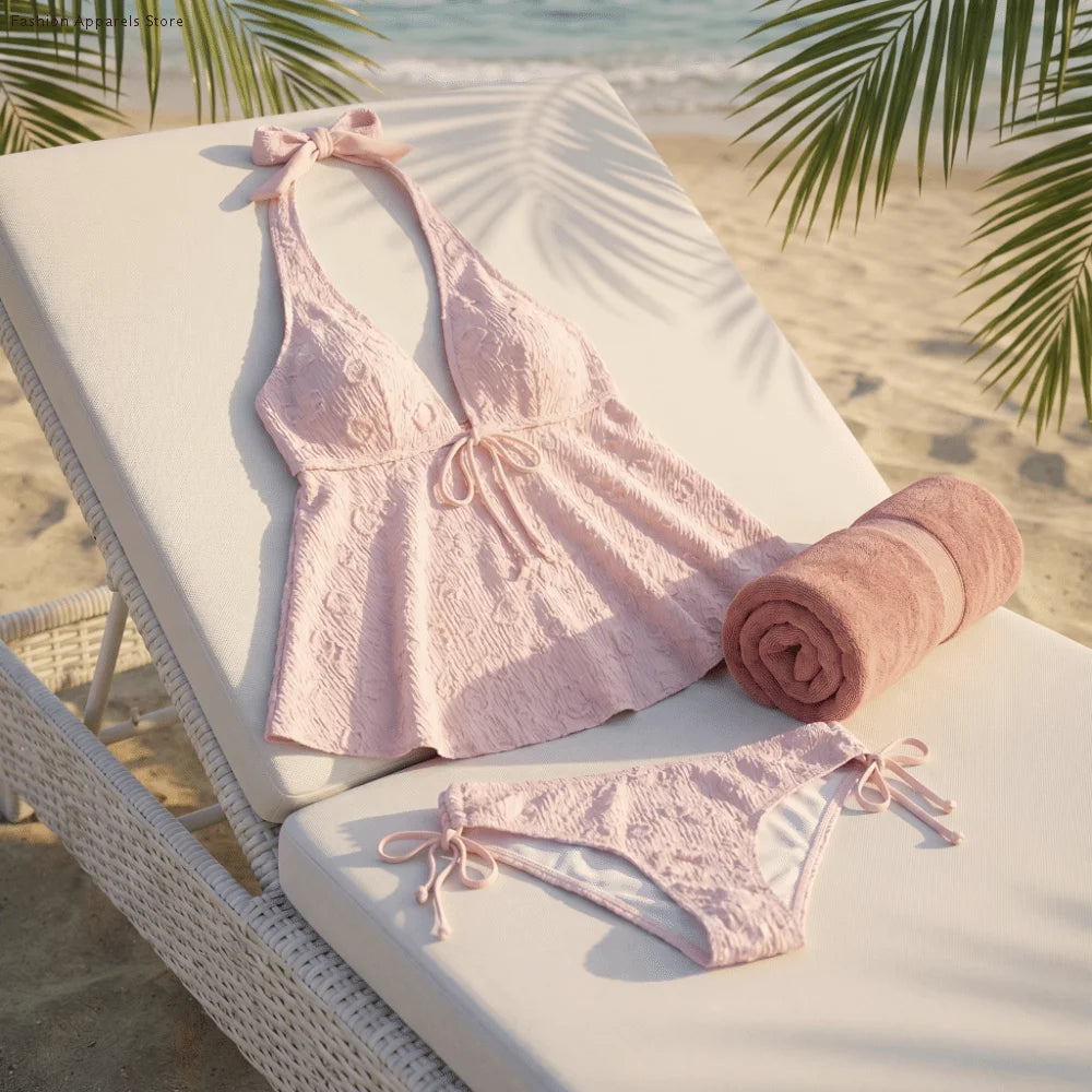 Elegante Costume da Bagno Bikini a Due Pezzi con Scollo all'Americana e Scollo a V, Vestibilità Slim, Set da Spiaggia Estivo Y2K per Donna