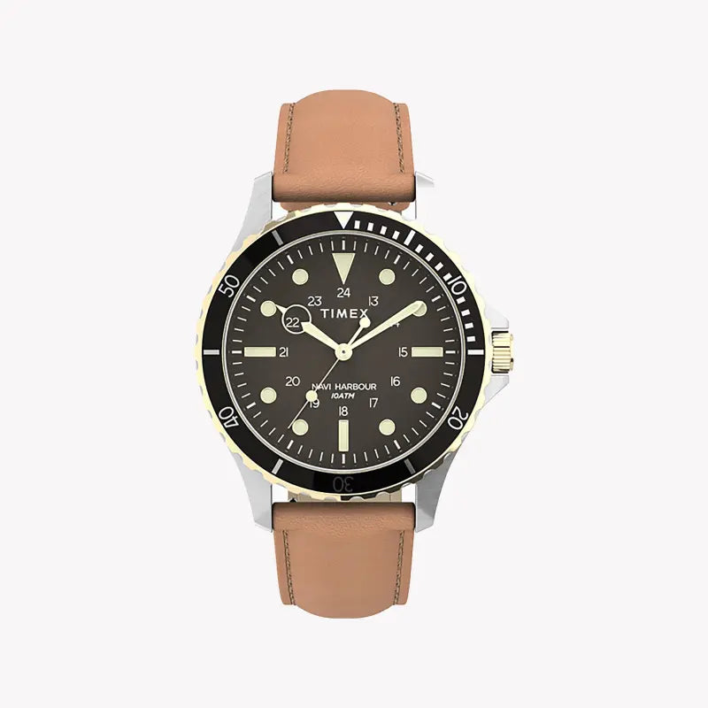Timex Men's Black Dial Watch, Tan Leather Band | Tw2u55600