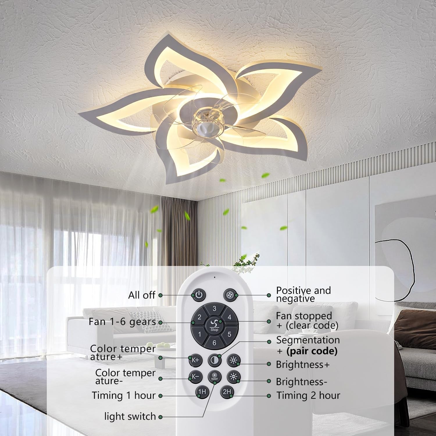 Ventilatore da Soffitto LED Bianco 60 cm Reversibile con Luci