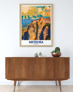 Meteora Poster - Great Meteoron Art Print - Peneus Valley Wall Print - Peneus Valley Travel Poster-4