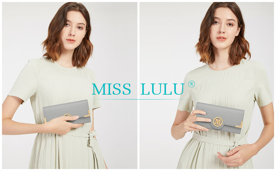 Portafoglio lungo da donna Miss Lulu con cerniera custodia per telefono con porta chiavi a ventaglio in pelle PU
