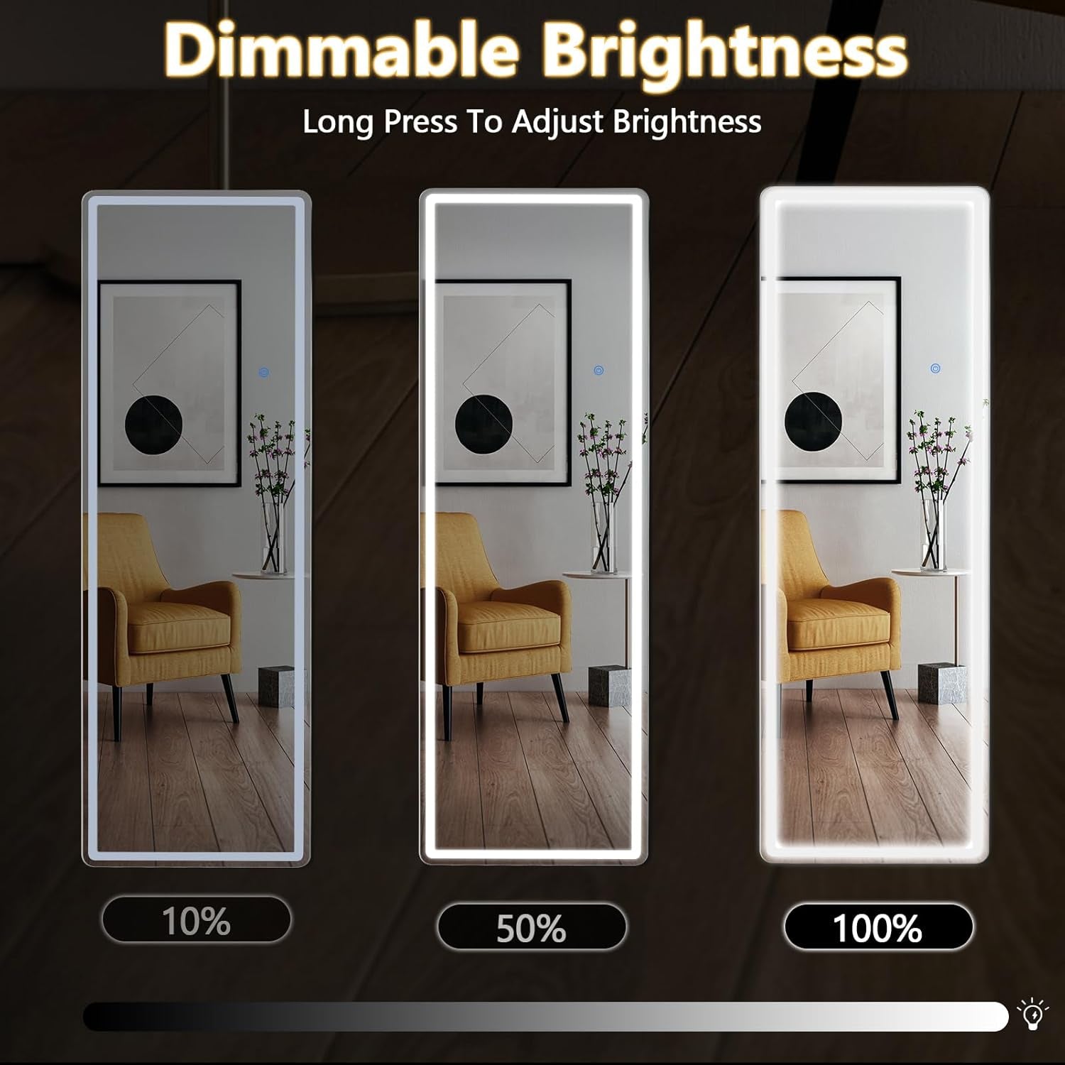 65Inch LED Floor Mirror With Colorful Illumination