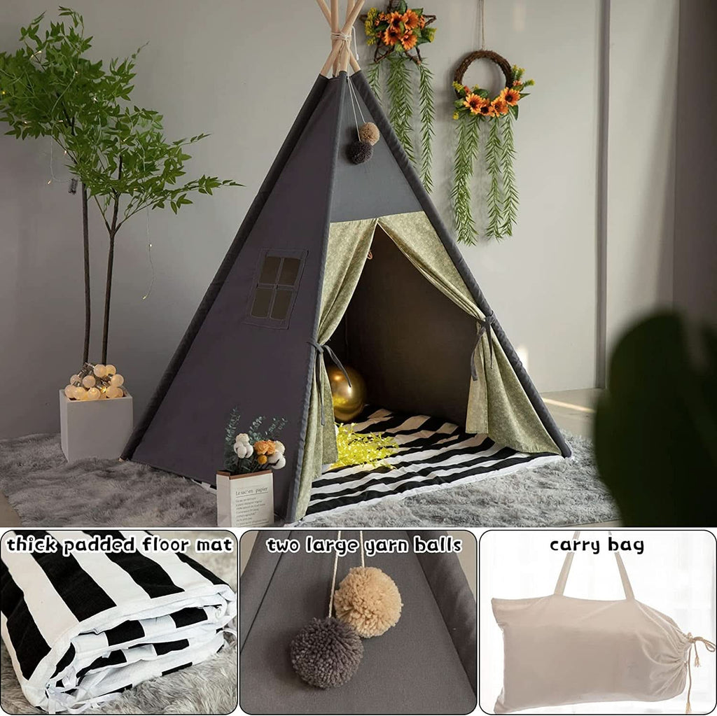 Casa Teepee Grigia Con Materasso Imbottito Per Bambini