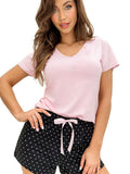 Pigiama da Donna Pati con Shorts Corti Rosa Cipria a Pois Neri