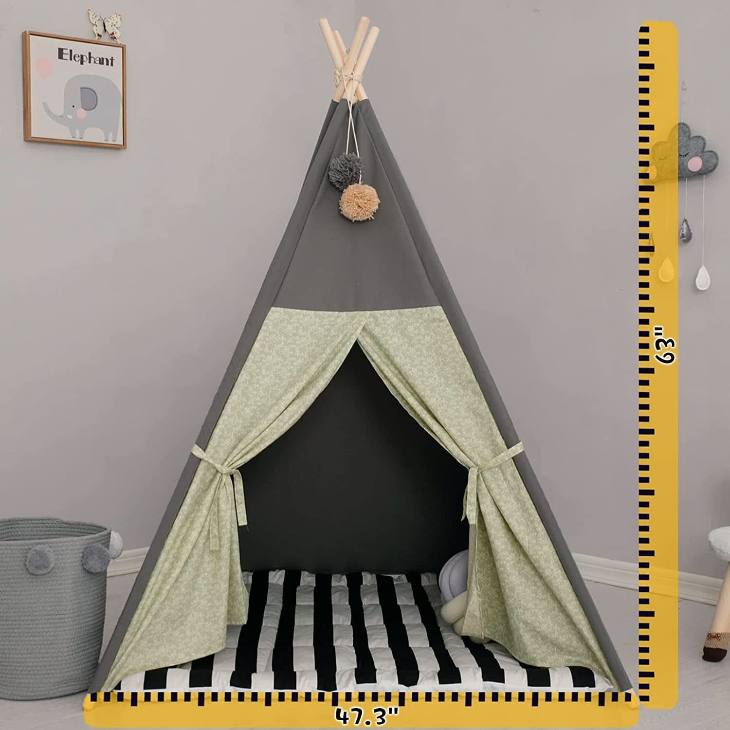 Casa Teepee Grigia Con Materasso Imbottito Per Bambini