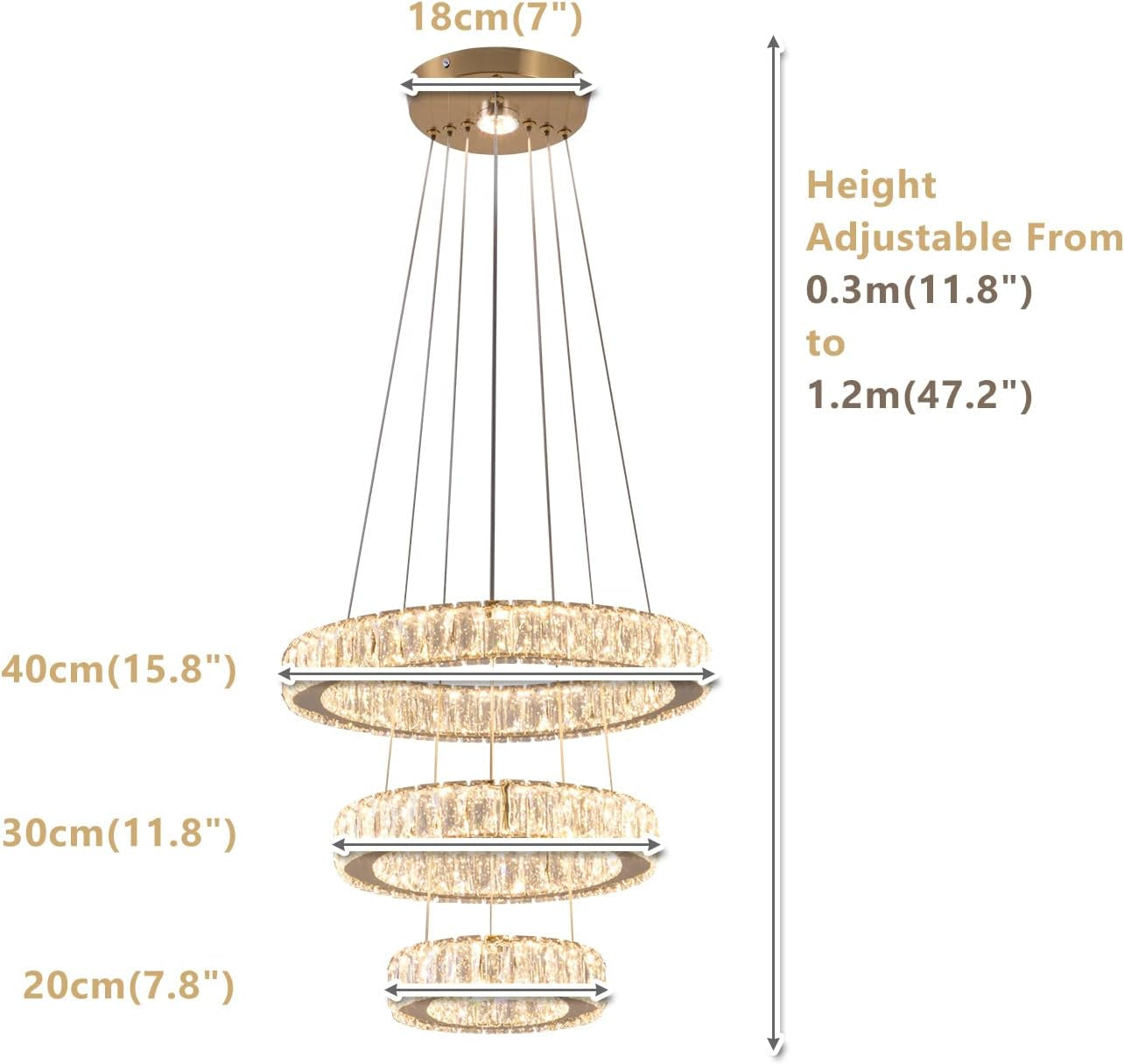 Gold LED Ring Chandelier Diameter 7 Point 8 Inch Crystal Illumination