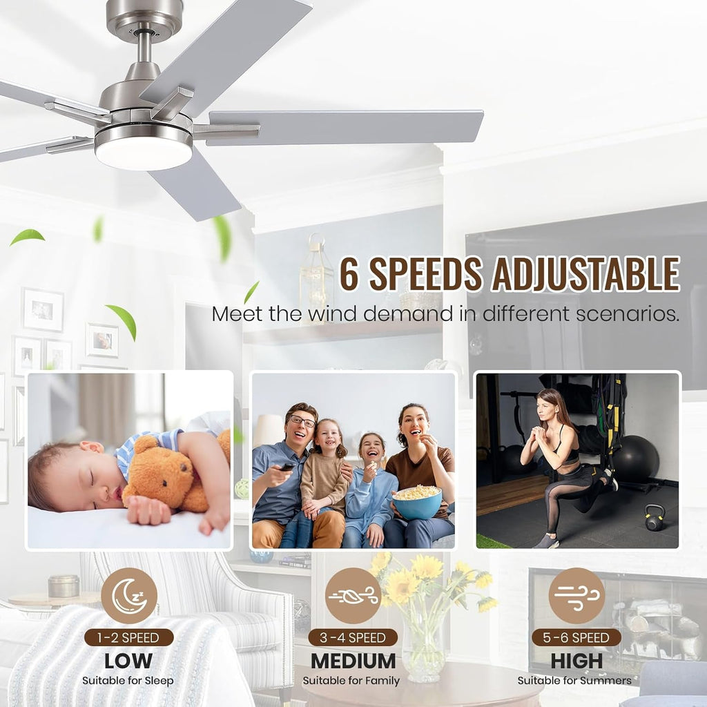 52Inch Brushed Nickel Ceiling Fan With Integrated LED Illumination