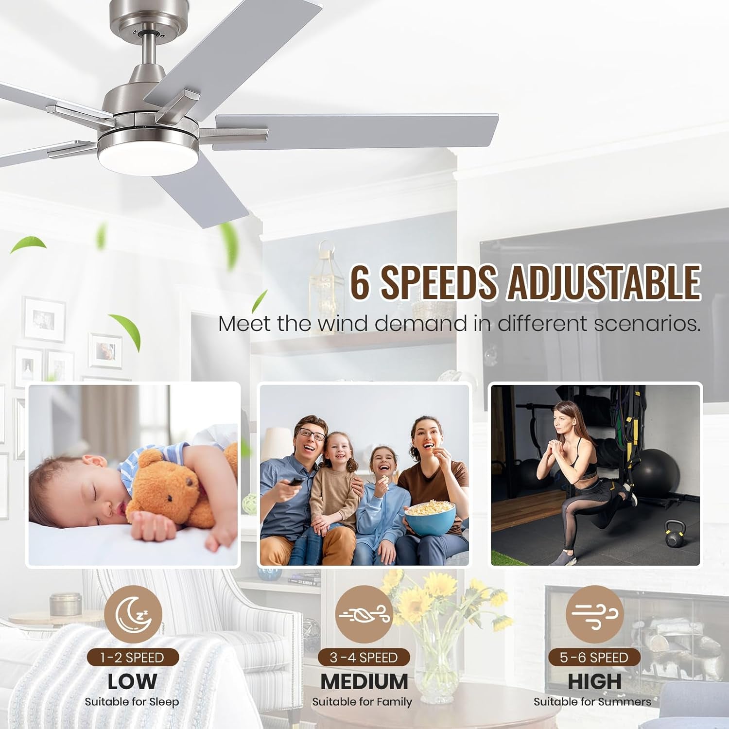 52Inch Brushed Nickel Ceiling Fan With Integrated LED Illumination